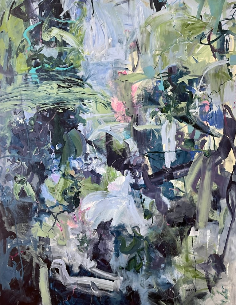 a largescale painting with blues and greens