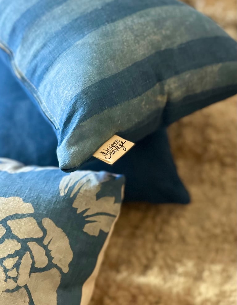 housse coussin lin teinture végétale naturelle indigo
