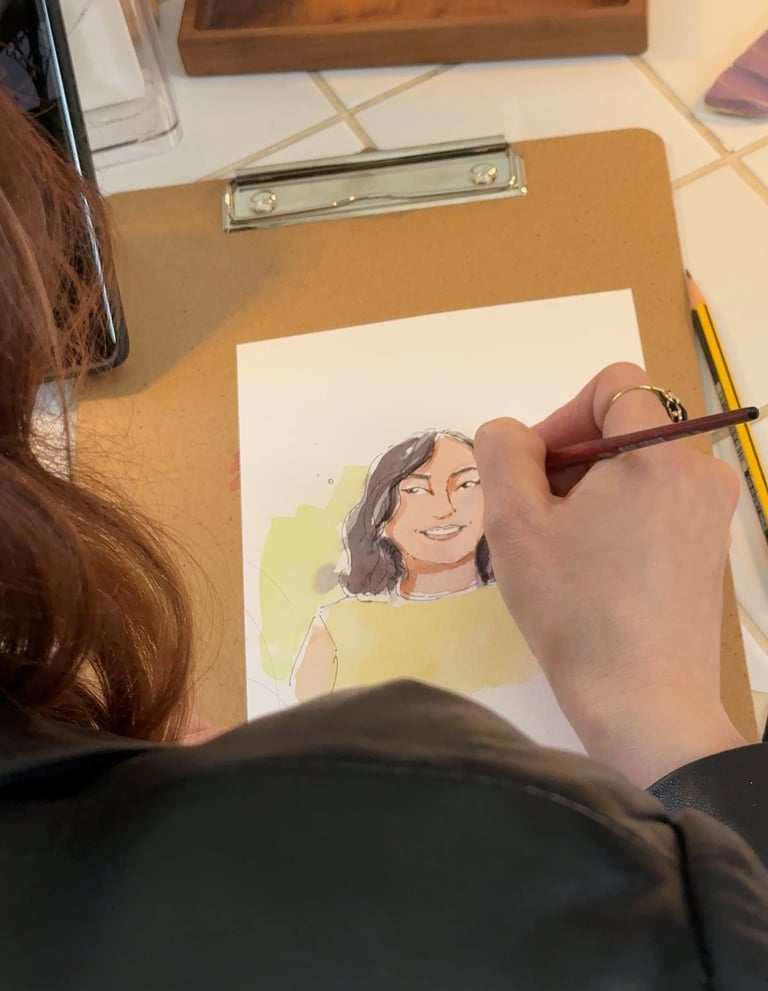 Gästeportraits live gezeichnet während einer Firmenfeier