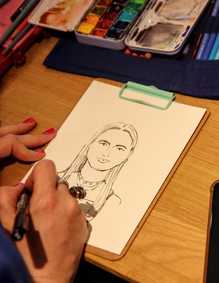Liveilllustration, Schnellportrait für Firmenveranstaltungen, Fashion und Beautyvenets Firmenfeiern Kundenbindung