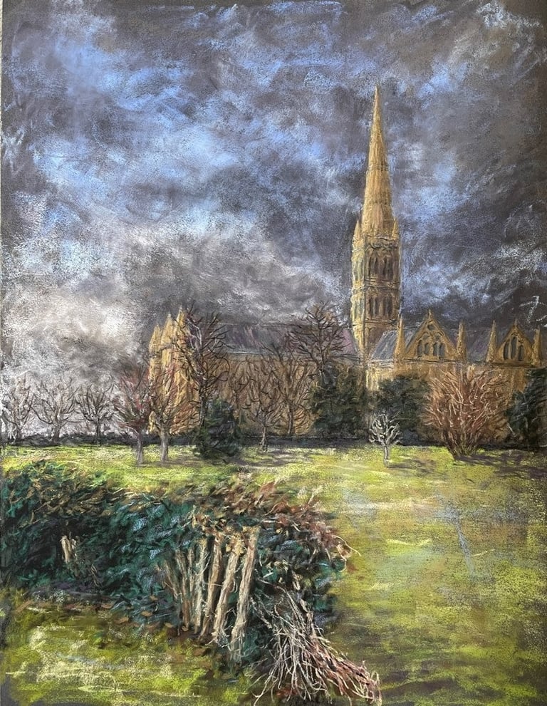 Tableau au pastel - Salisbury cathedral