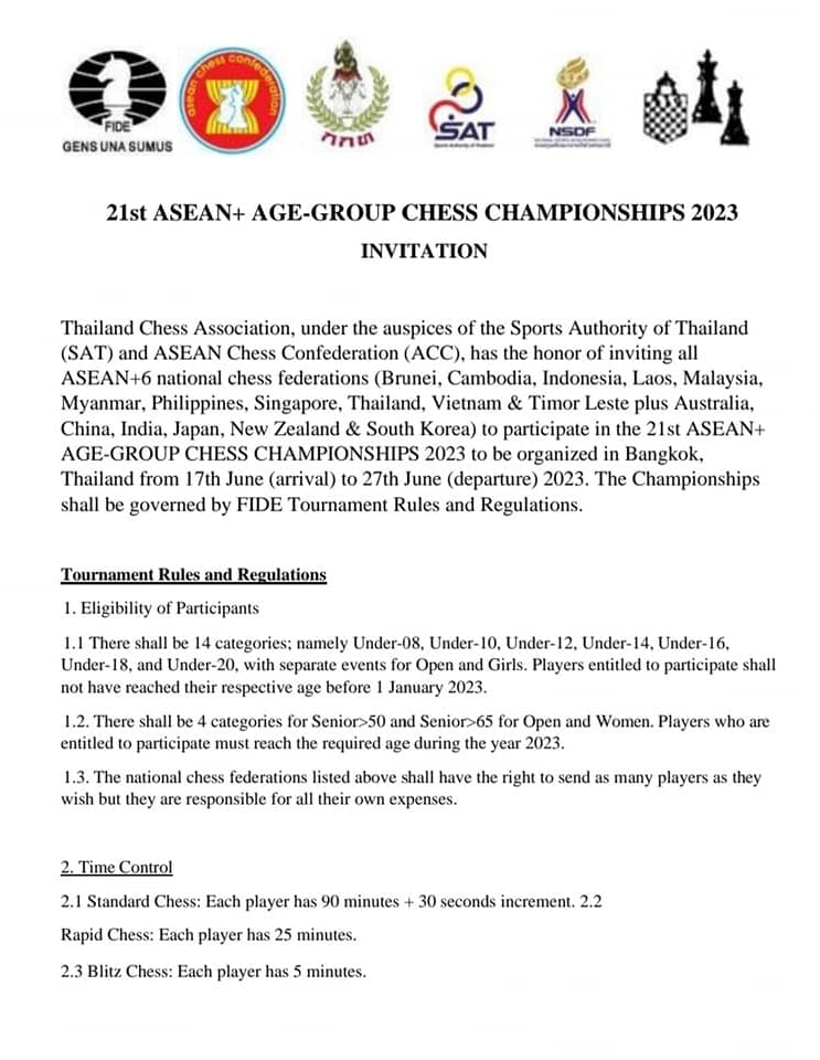 21st ASEAN+ Age Group Chess Championship 2023. ASEAN Chess. Thailand Chess Association