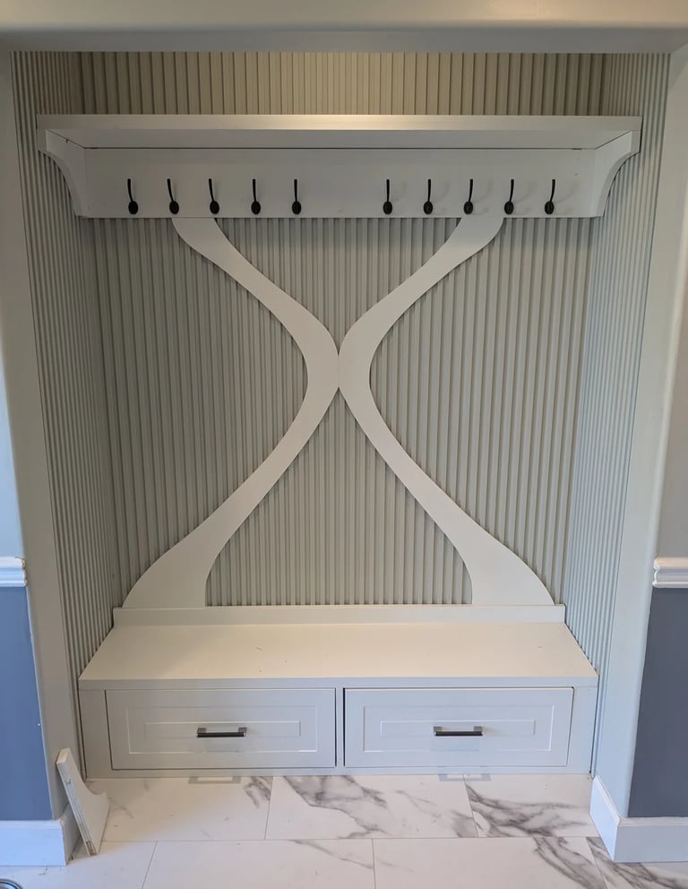 Vestibule assembled, with top shelf and hooks installed