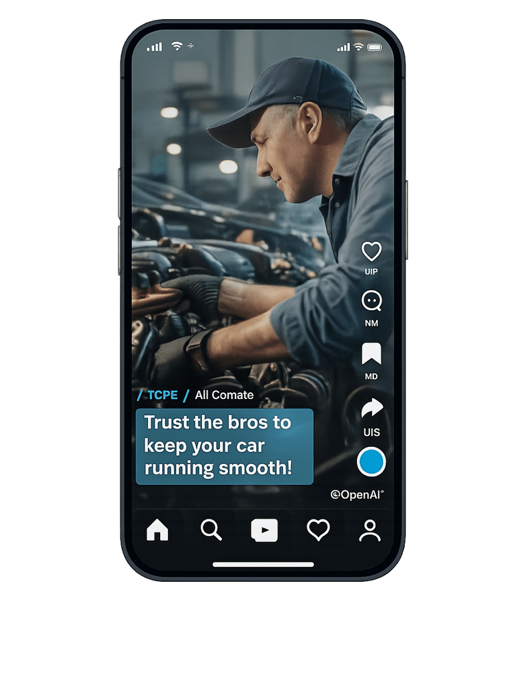 Short form video of auto mechanic working, promoting car service on social media