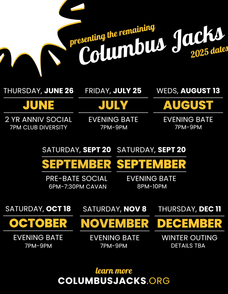 Columbus Jacks dates June 2025 to December 2025