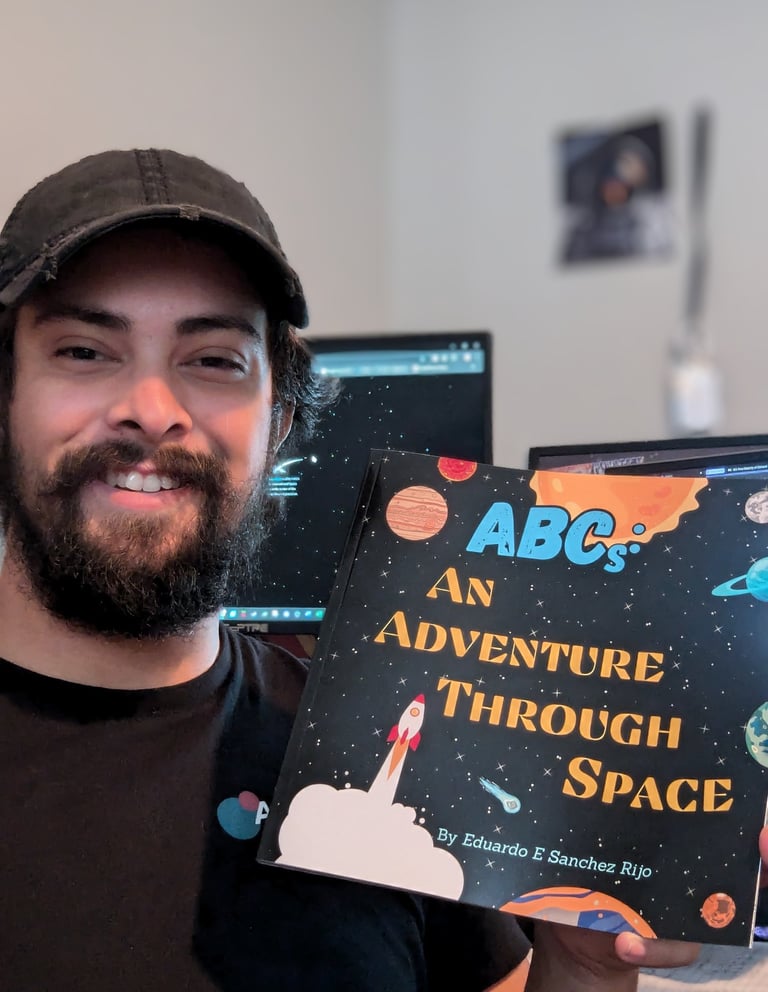 Childrens book author with book