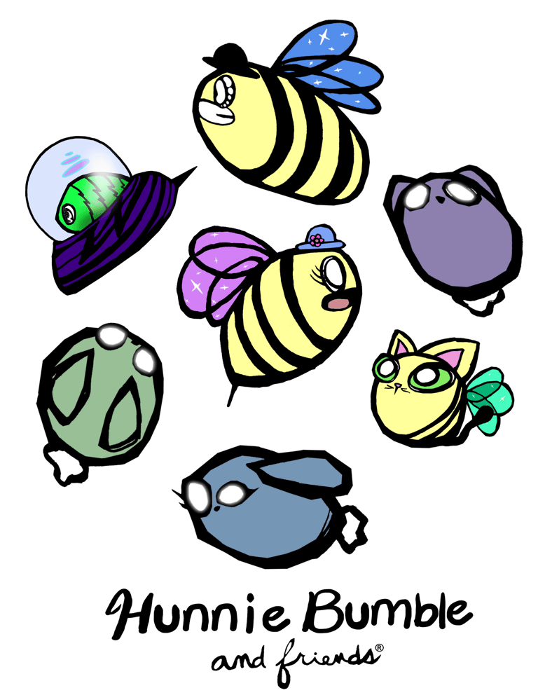 hunnie bumble and friends, hunnie bumble, stef schultz, stef sharky schultz, bees, cartoon bees