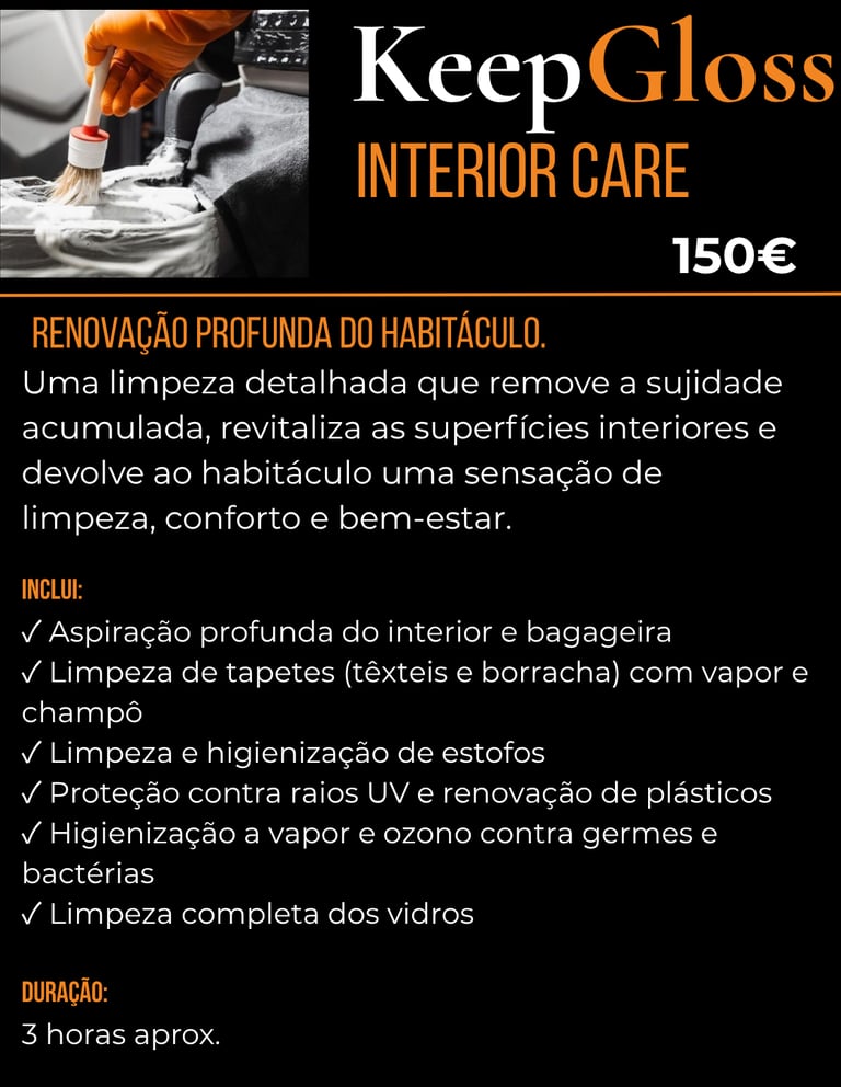 Serviço Interior Care da KeepGloss com limpeza profissional do interior da viatura em Anadia.