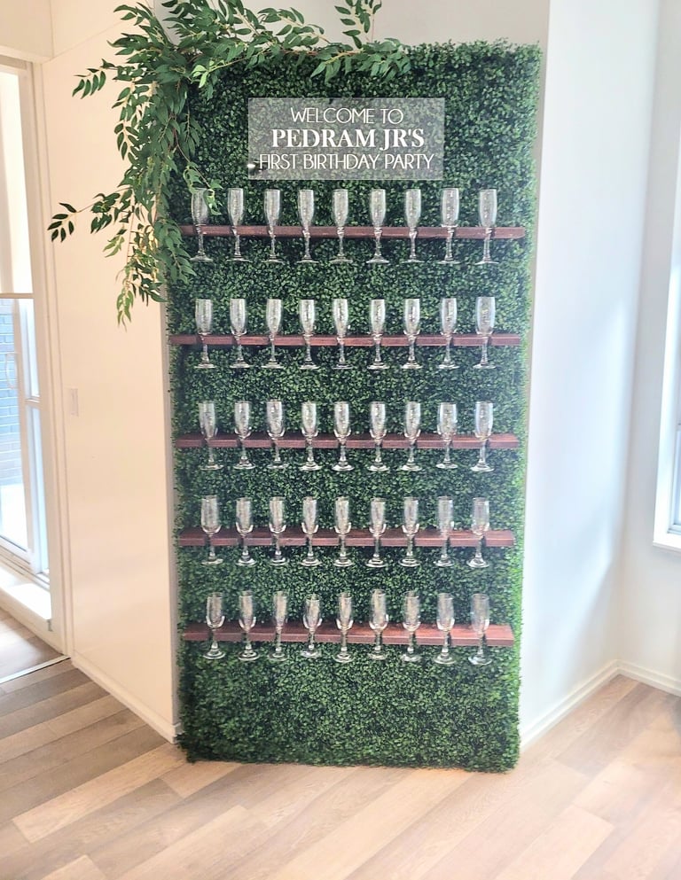 a wall mounted wine glasses with a mossel of wine glasses