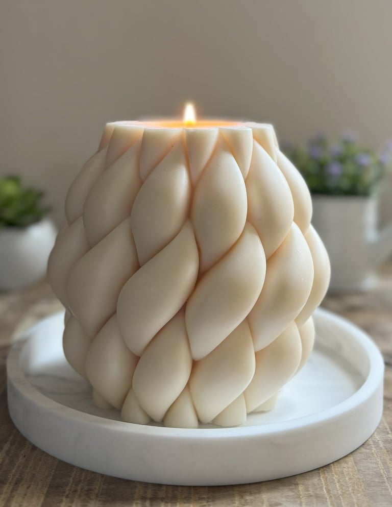 White knitted candle lit