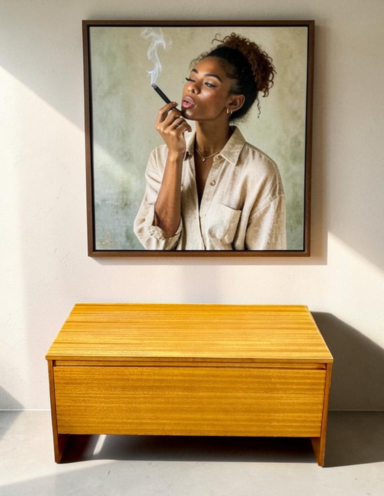Avalon Mid Century Modern teak ottoman blanket box with storage, vintage 1960s Danish retro furniture