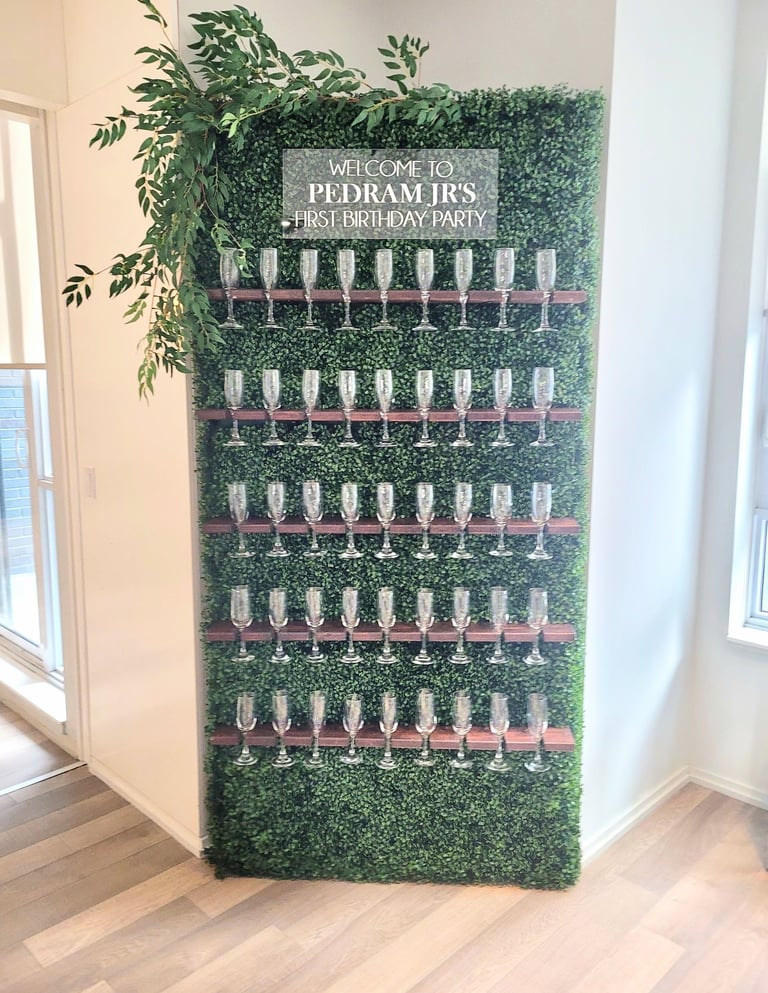 a wall mounted wine glasses with a mossel of wine glasses