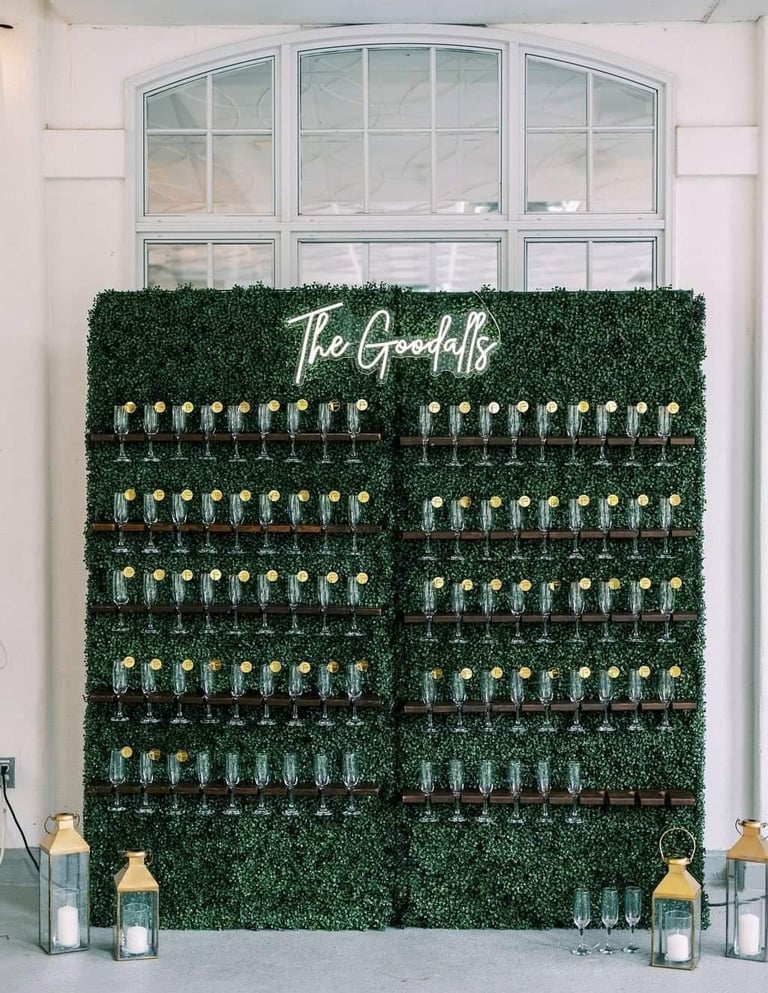 2 champagne walls at a wedding reception at the La Salle Banquet Center in Burlington