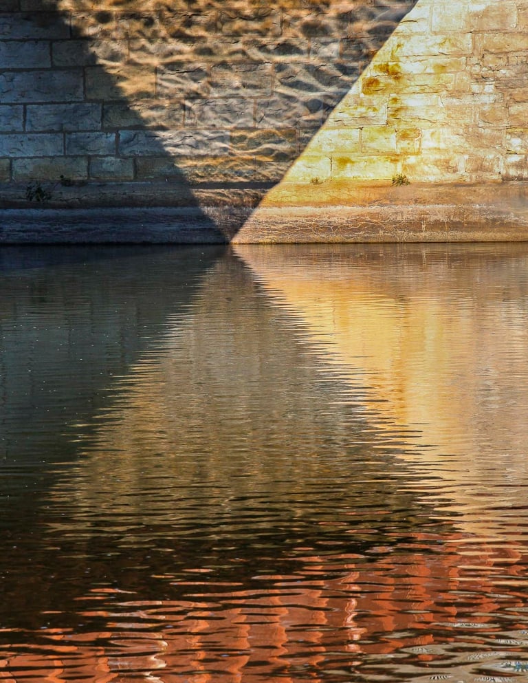 Glimmering river in yellow and red.