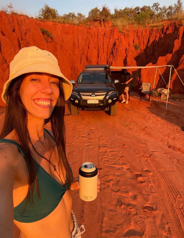 Camping in James Price Point: me, my car and a beer in hand