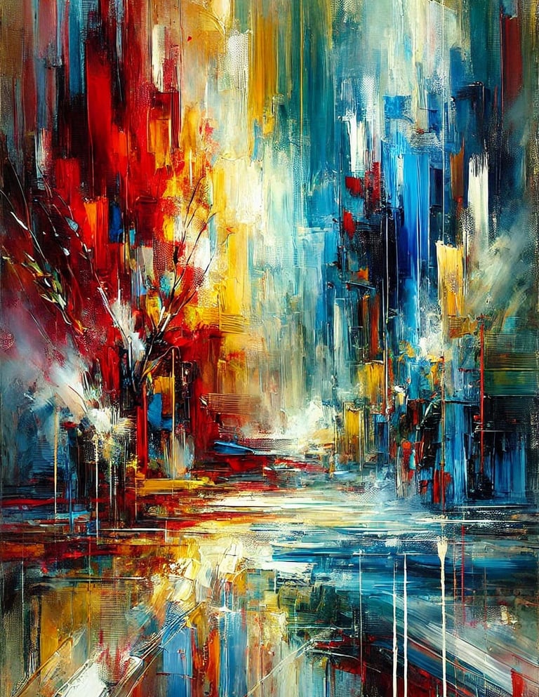 Obra de arte de uma pintura com pinceladas vibrantes e cores intensas, representando a terceira arte