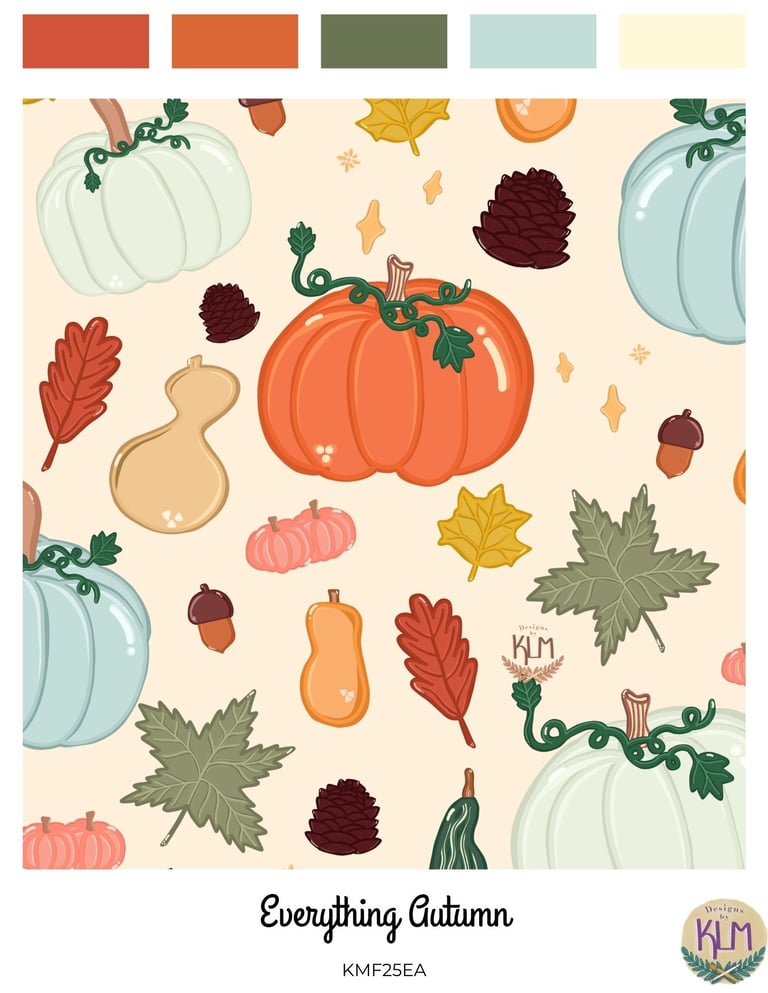 a pattern with pumpkins leaves gourds and acorns