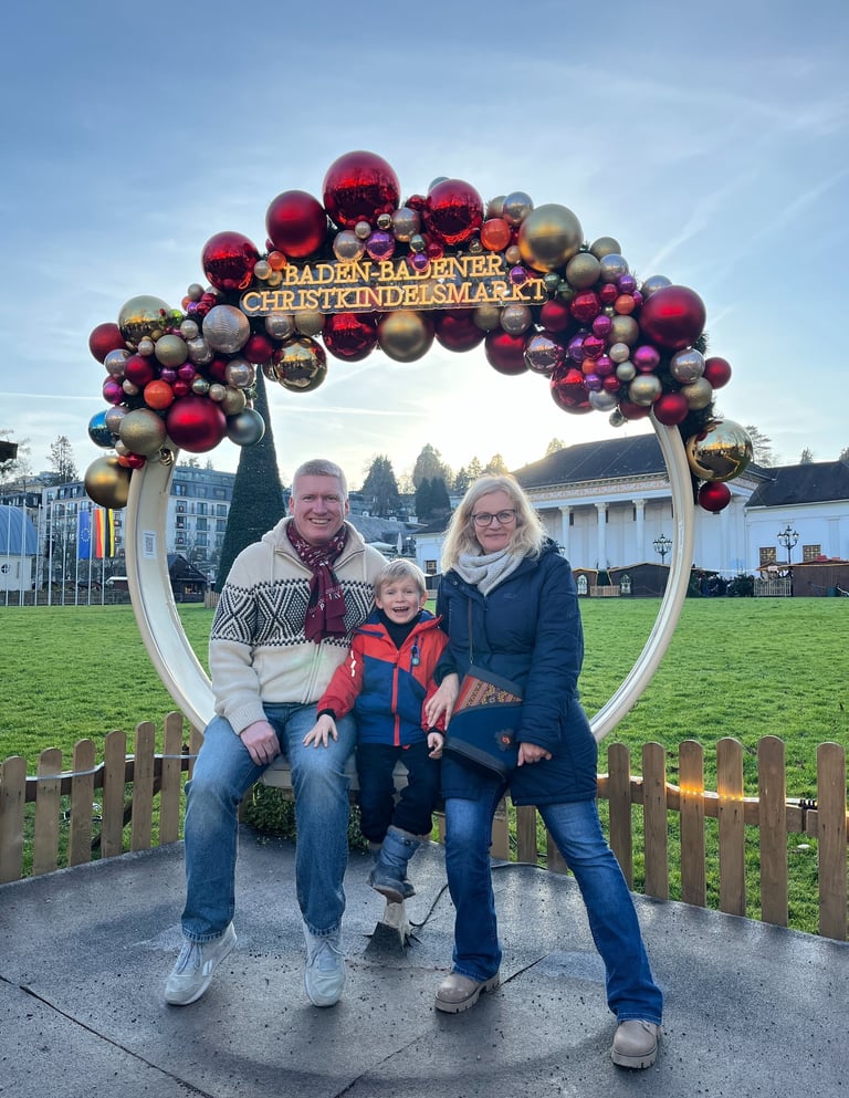 Family posing at the Baden Baden Christmas markets