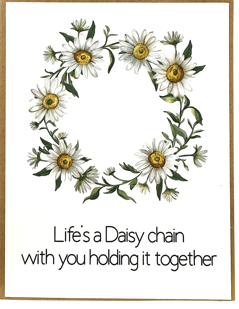 Handmade blank card with a wreath of daisies.