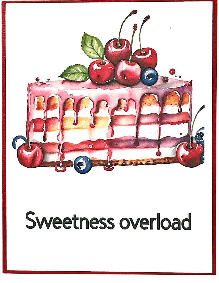 Handmade birthday card with cherry cake slice.