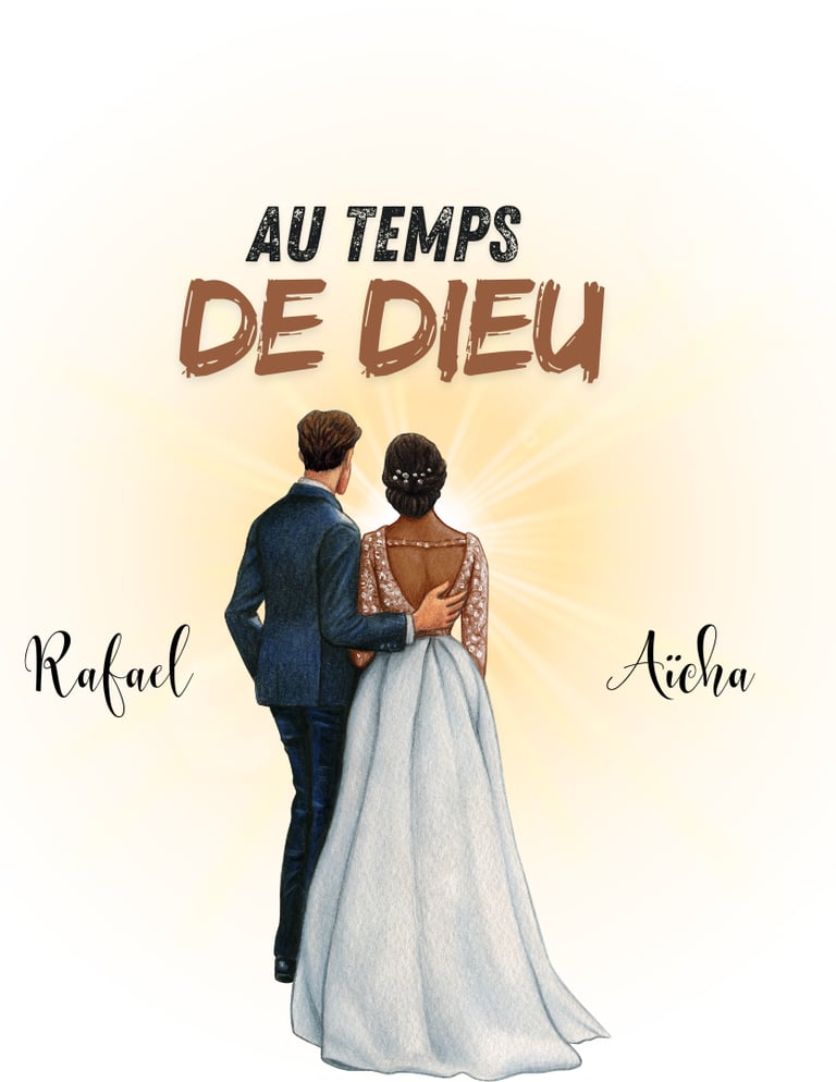 Couple mixte mariée devant un coucher du soleil