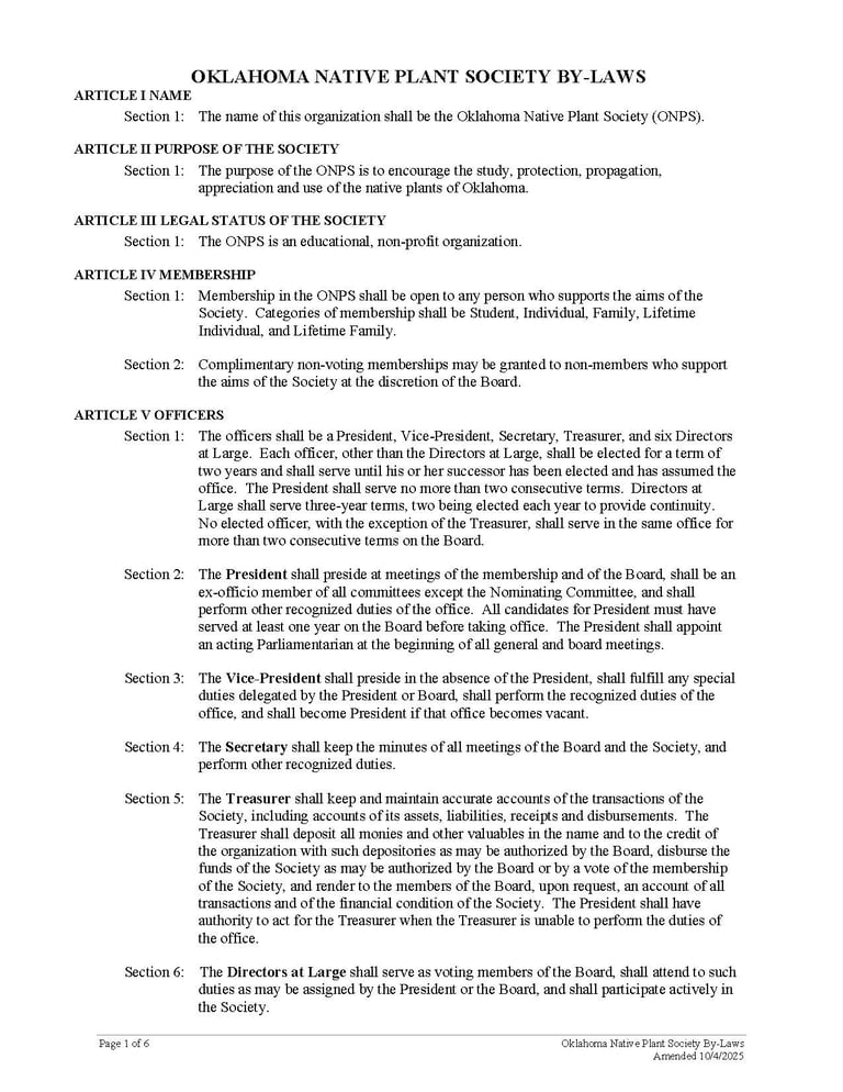 2025 By-Laws, page 1 of 6