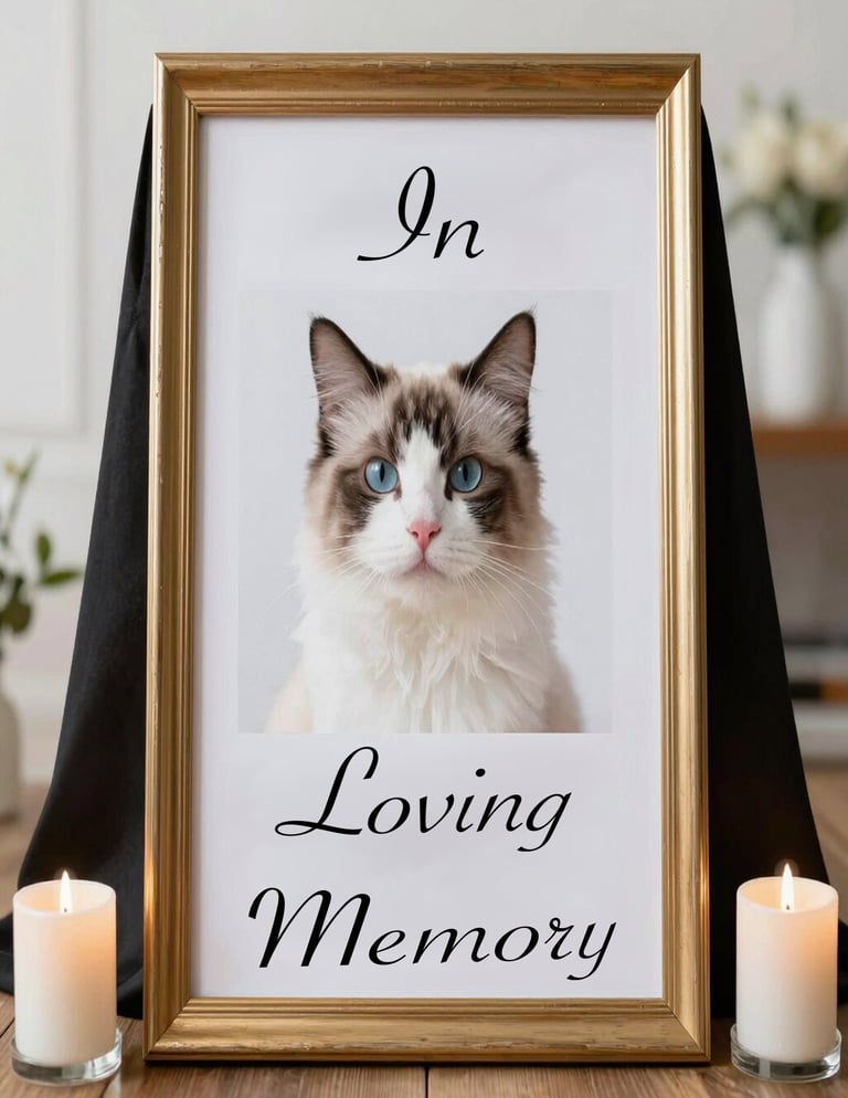 Picture frame of cat with candles on sides