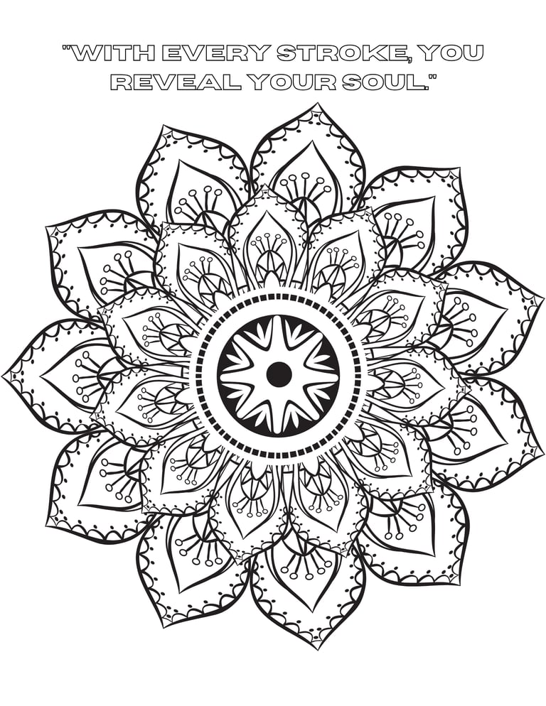 a coloring page with a quote from the book, with a flower in the center