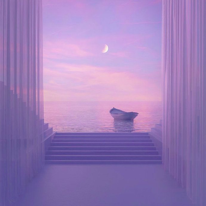 A dreamy, surrealist image of stairs and a boat in the moonlight - Intuitive Tarot Guidance Reading