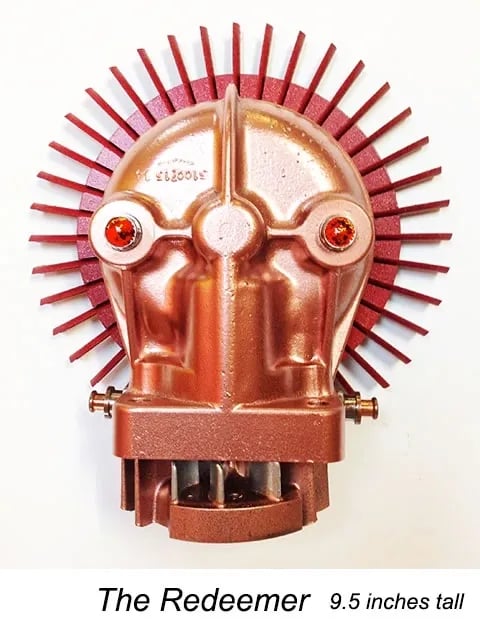 Found object robot head built by artist Tal Avitzur.