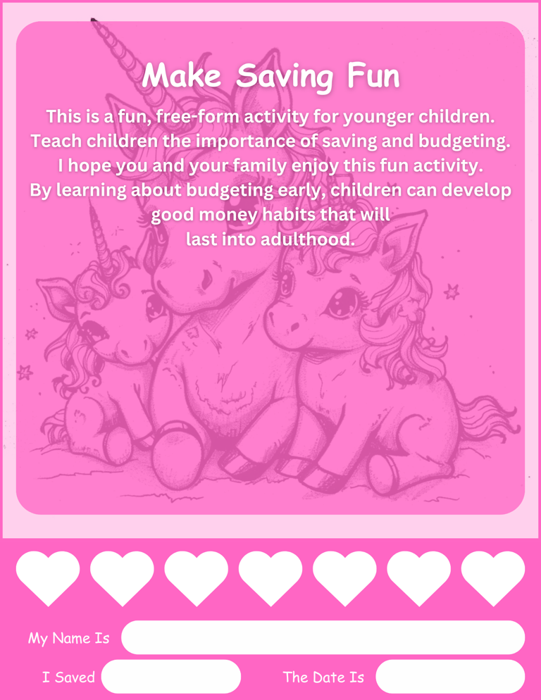 An image of a savings challenge for children in pink and white.