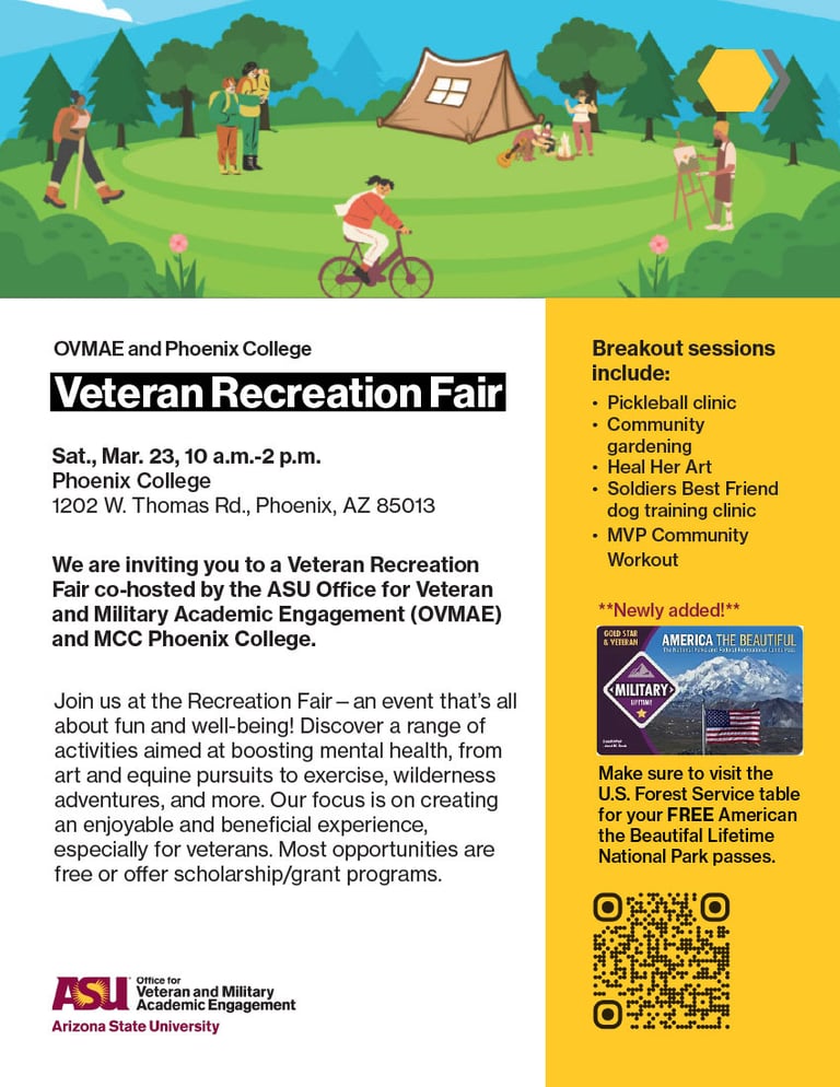 ASU Veteran Recreation Fair Flyer. Text is the same as the text on the right.