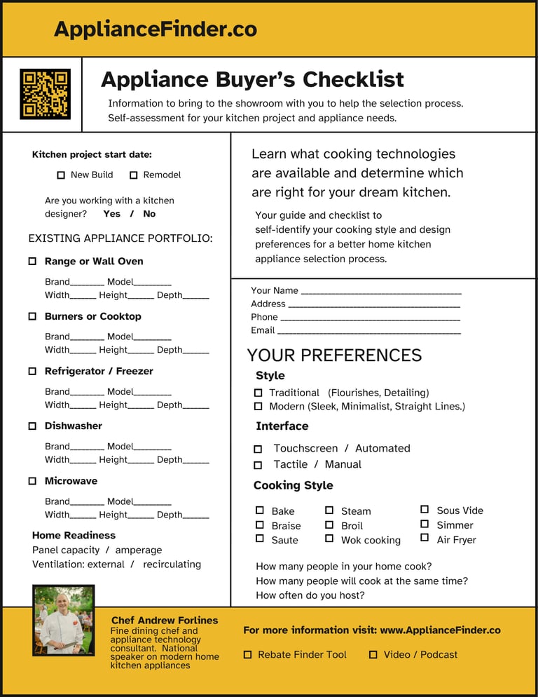 Single page customer appliance buyer checklist