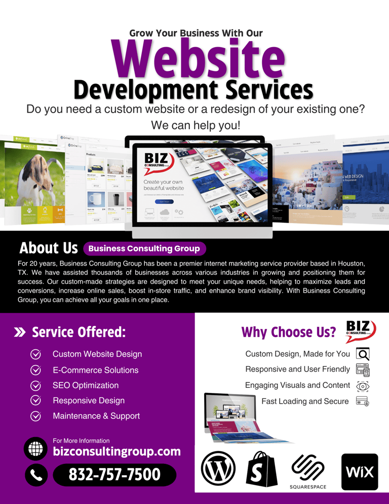 Website Development Packages Business Consulting Group in Houston, TX