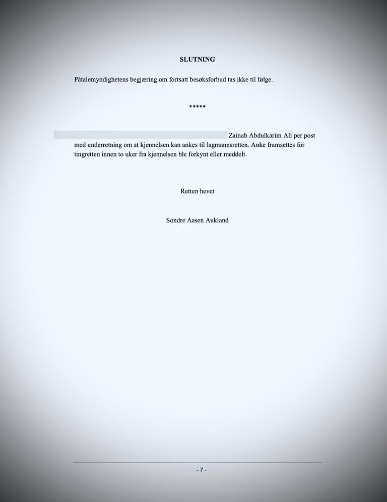 Oslo Court ruling, Maren Brit Østern, Majorstuen, Zainab Abdulkarim, ‏human trafficking case