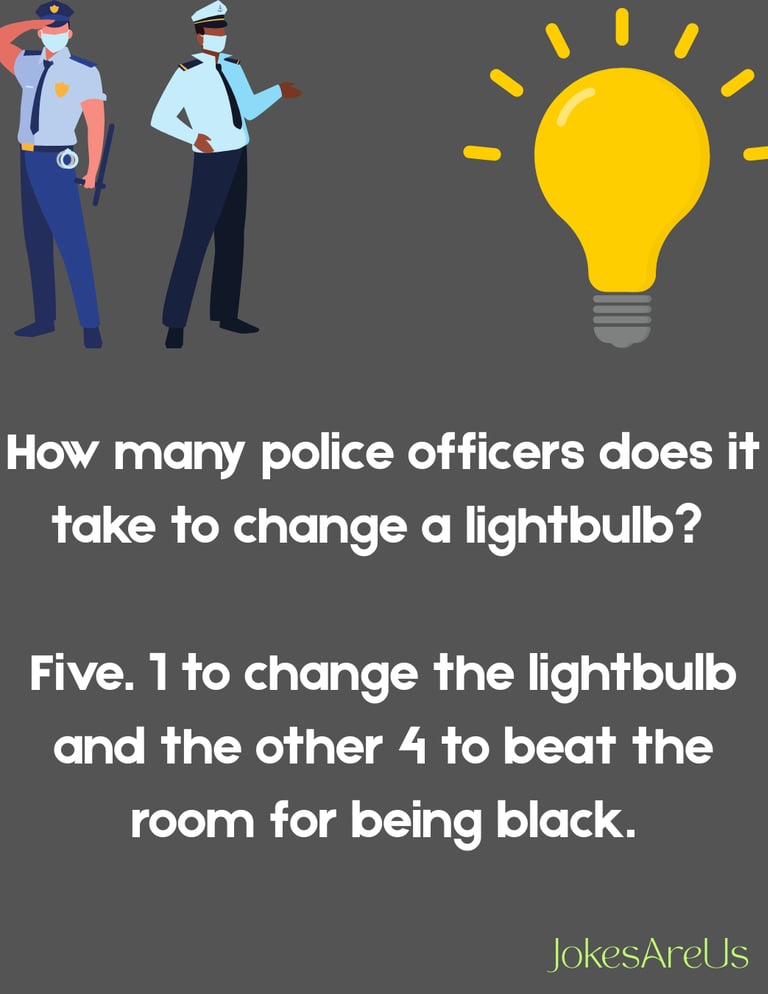 dark joke involving police men, lightbulb, and dark room