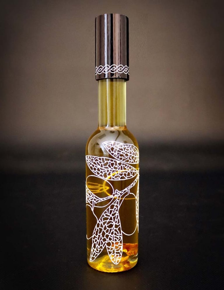 Olive oil bottle on dark background