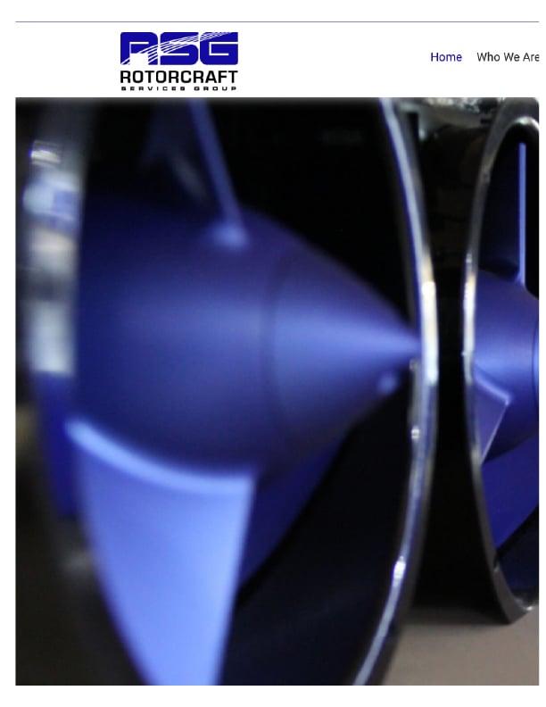 Blue aviation rotorcraft fan blades by Rotorcraft Services Group for helicopter maintenance.