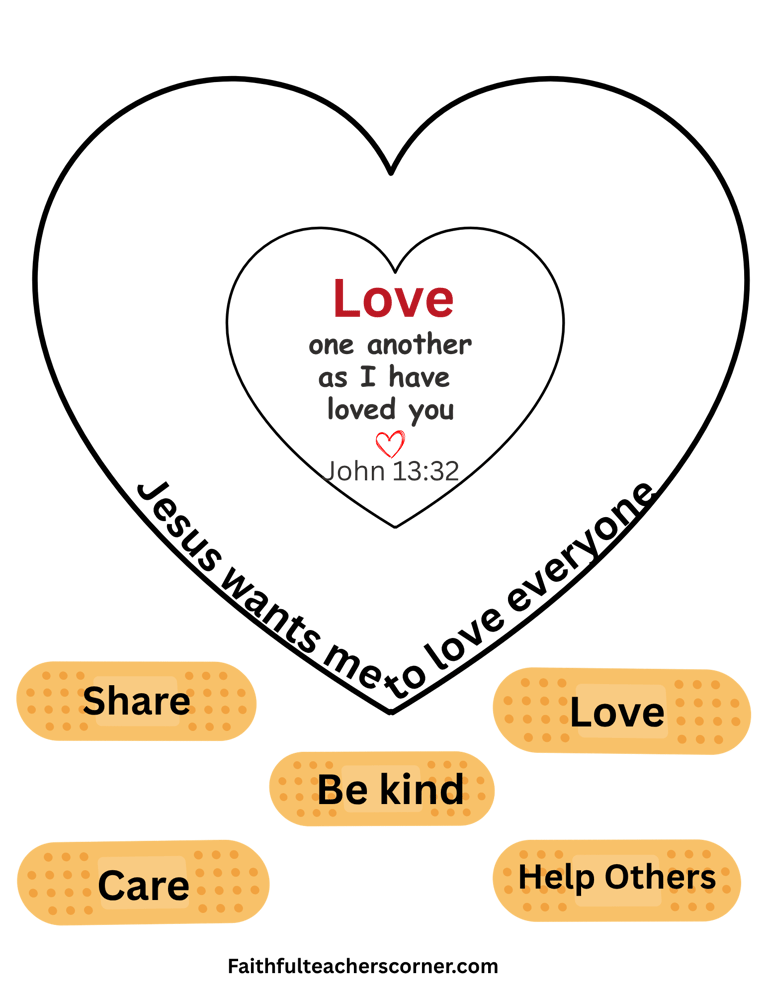 Heart Bible craft for kids about loving others — John 13:34.