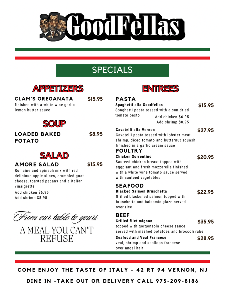 Goodfellas Restaurant Breakfast Lunch Dinner Italian Pizza