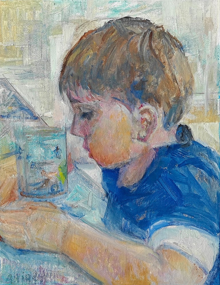 Martí y sus bichitos, óleo sobre lienzo del artista pintor Argi Girón. Portrait, painter, artist oil