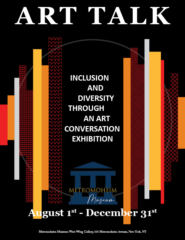 Front cover for Art Talk catalog for the Metromoheim Museum. The cover features vertical rectangles of different lenghts.