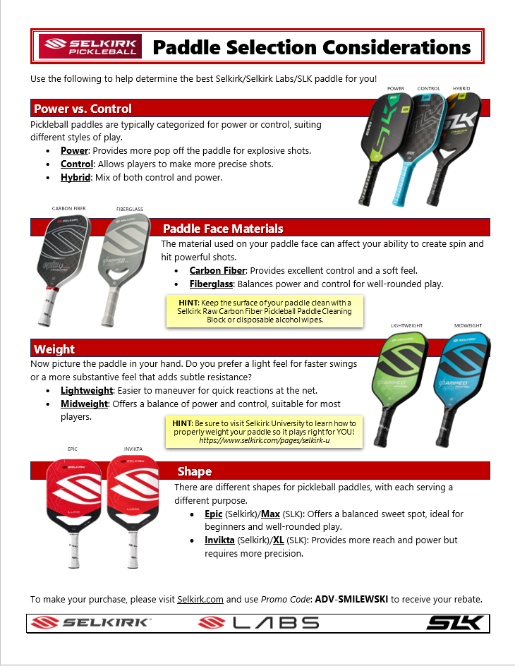 Paddle Selection Considerations Template