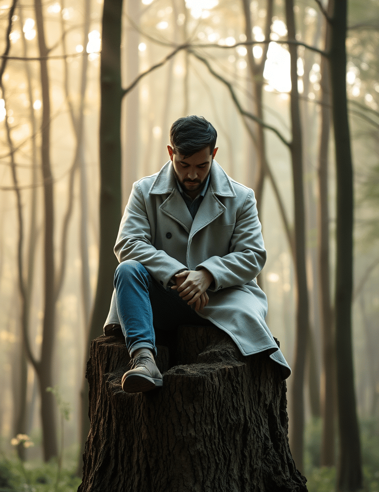 homme sur tronc d'arbre