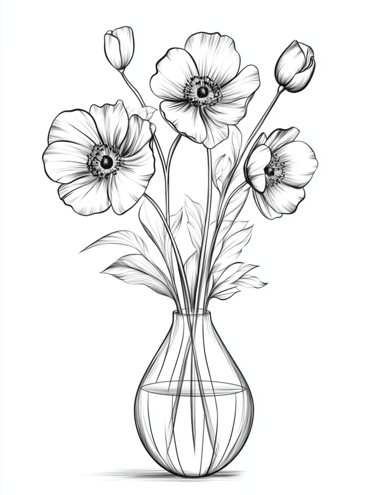 a vase with flowers in a vase on a white background