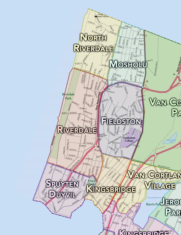 Map of various Riverdale neighborhoods