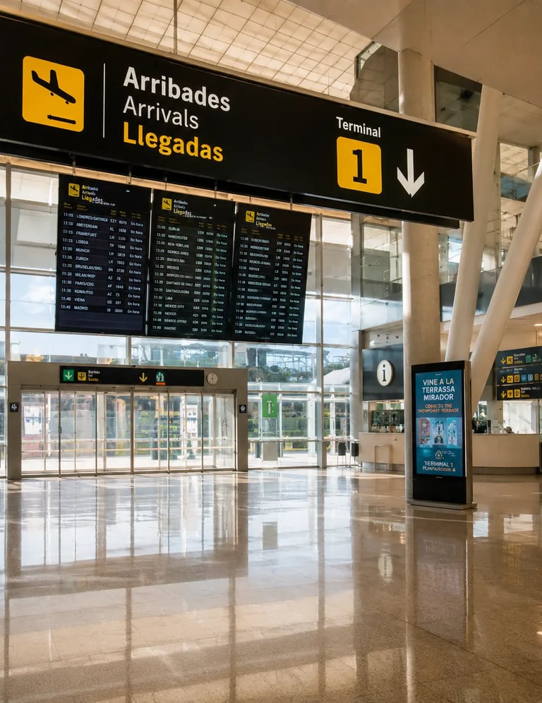 Filipino driver in Barcelona holding a welcome sign at El Prat airport arrivals