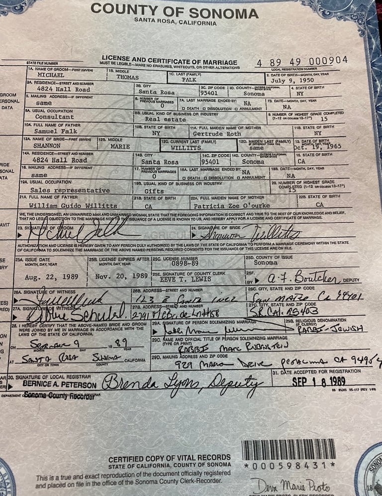 Marriage of Shannon and Michael Falk