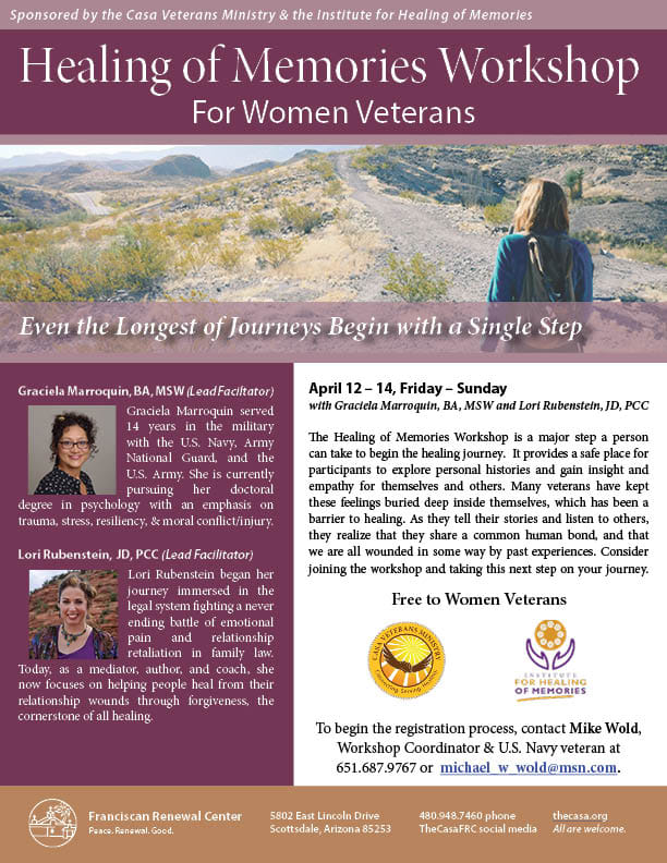 Flyer for the Healing of Memories Workshop for Women Veterans