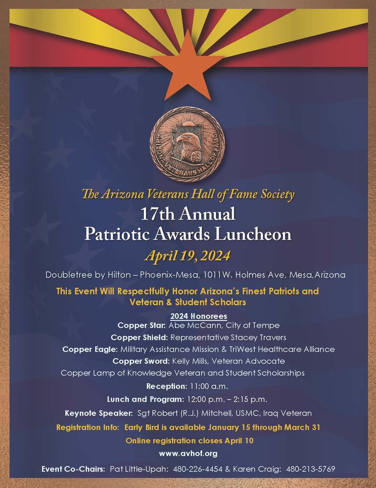 Flier for the 17th Annual Patriotic Awards Luncheon happening April 19th
